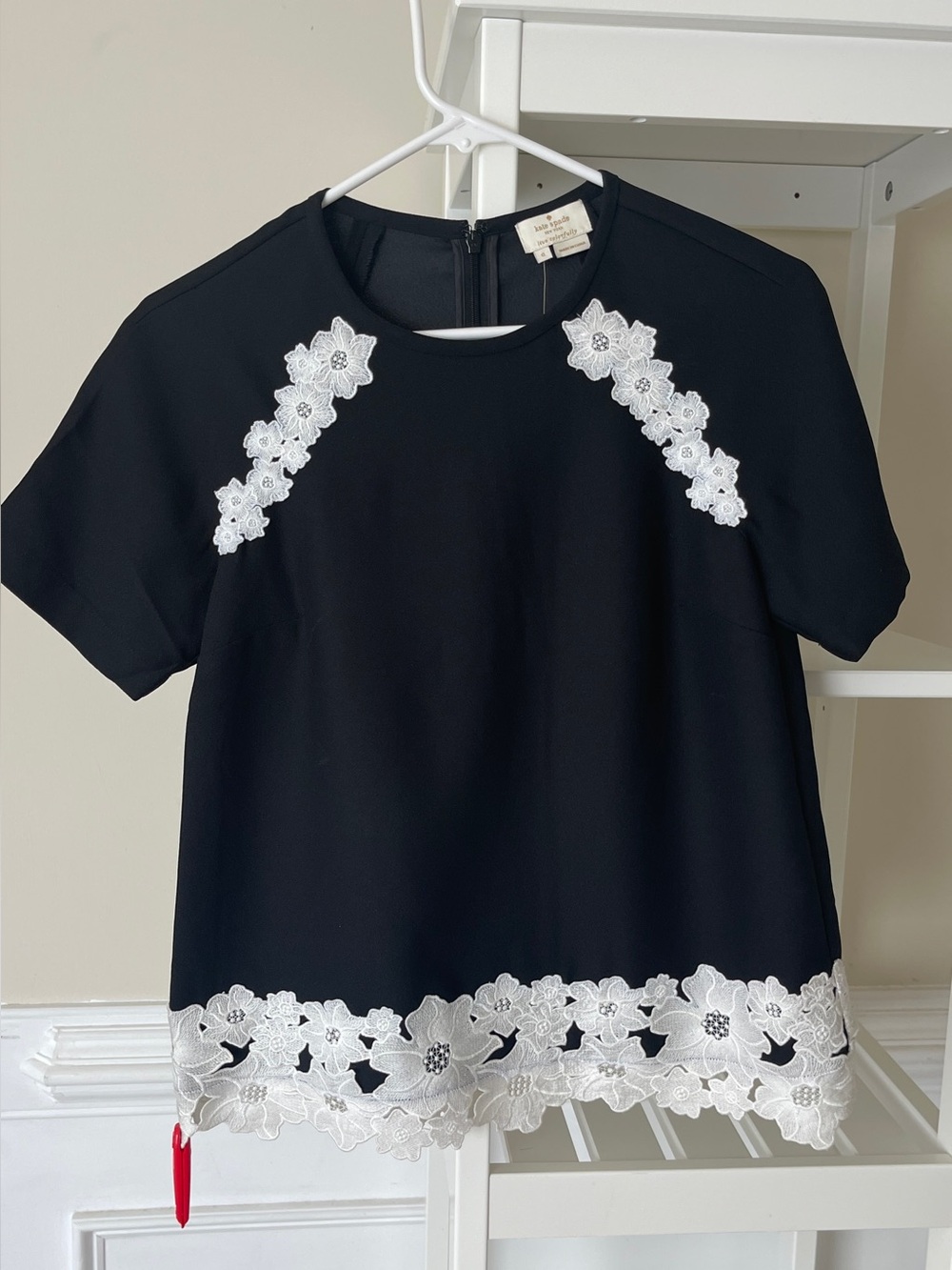 kate spade Black Short-Sleeve Top with White Floral Lace